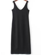Romwe V-neckline Tie Detail Open Back Sheath Dress