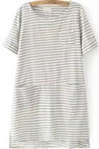 Romwe With Pocket Striped High Low Blue Dress