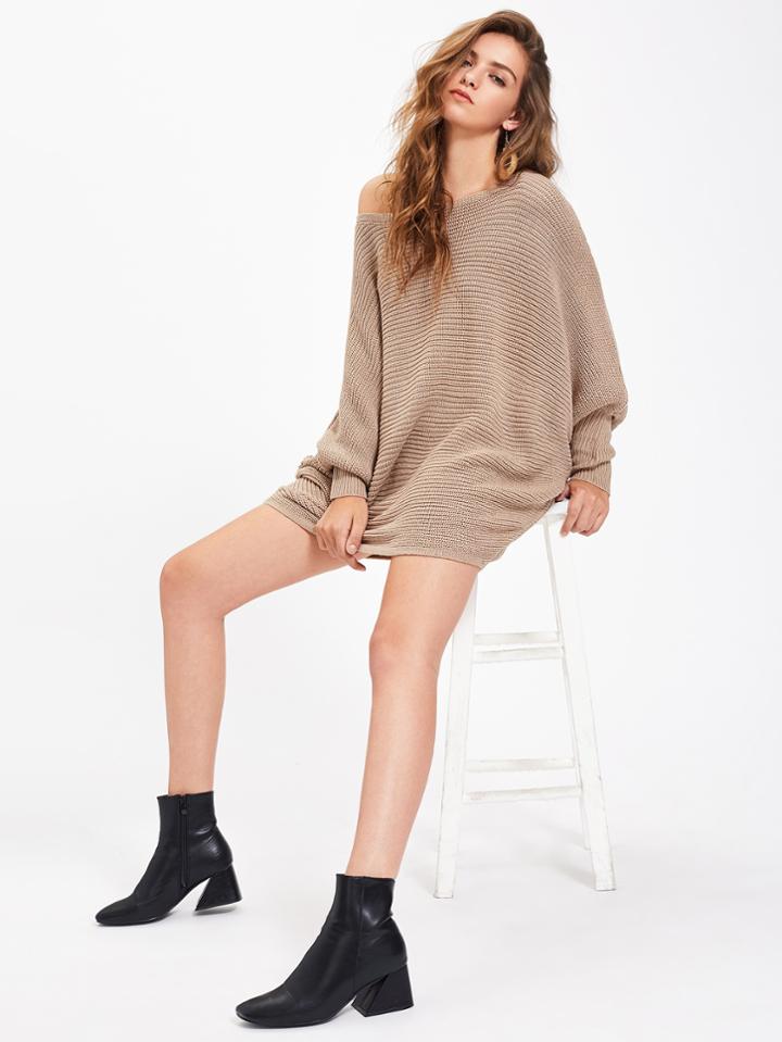 Romwe Dolman Sleeve Textured Jumper