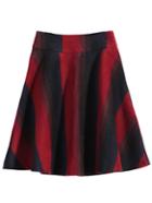 Romwe Striped Woolen Red Skirt