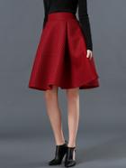 Romwe Elastic Waist A-line Wine Red Skirt