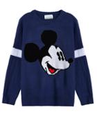 Romwe Mickey Print Loose Blue Sweater
