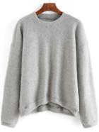 Romwe Women High Low Grey Sweatshirt