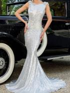 Romwe Silver Glitter Backless Fishtail Dress