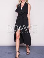 Romwe Black Sleeveless Asymmetric Trench Coat