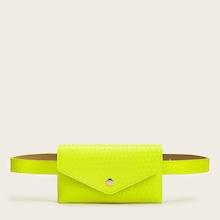 Romwe Neon Lime Plaited Detail Bum Bag