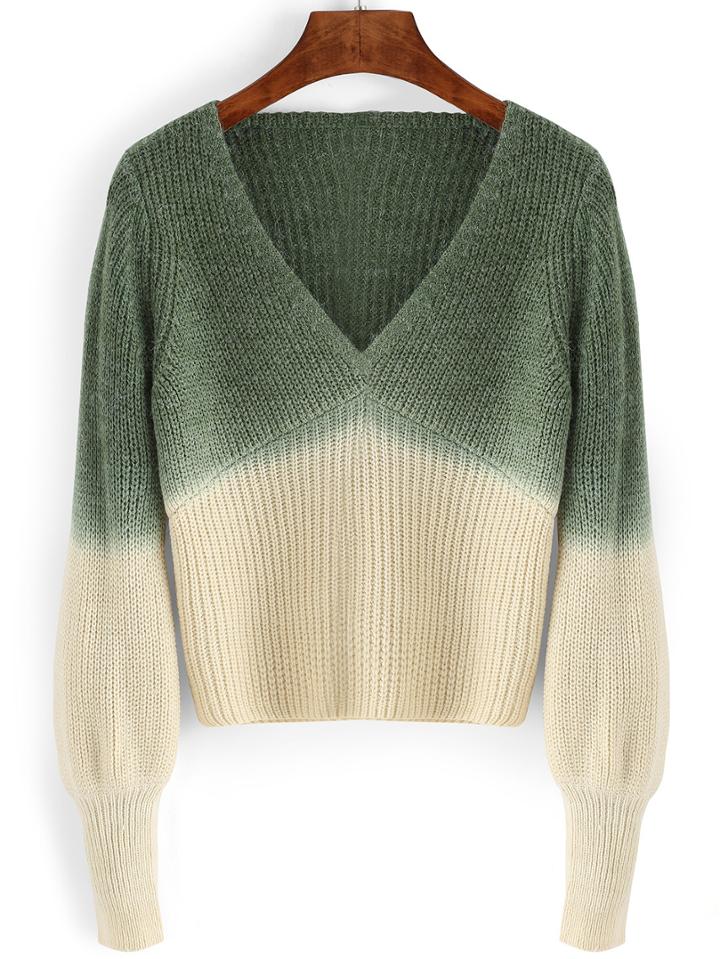 Romwe V Neck Ombre Jumper