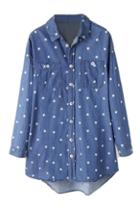 Romwe Asymmetric Star Print Blue Shirt