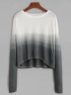 Romwe Ombre Contrast Dip Hem Drop Shoulder Sweater