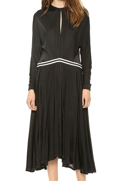 Romwe Striped Pleated Black Dress