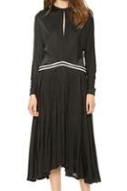 Romwe Striped Pleated Black Dress