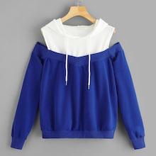 Romwe Cold Shoulder Two Tone Hoodie