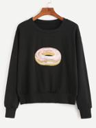 Romwe Black Doughnut Embroidery Sweatshirt