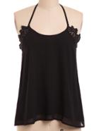 Romwe Lace Trimmed Halter Neck Top
