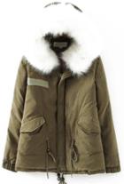 Romwe Faux Fur Hooded Loose Navy Coat