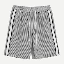 Romwe Guys Striped Tape Sideseam Drawstring Waist Shorts