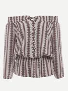 Romwe Off The Shoulder Florals Lace Up Shirt