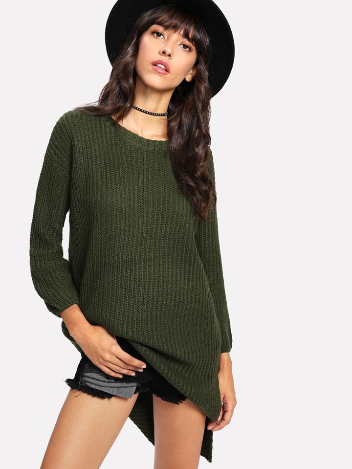 Romwe Slit Side High Low Longline Sweater