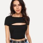 Romwe Cut Out Front Solid Crop Tee
