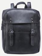 Romwe Black Double Buckled Strap Distressed Flap Backpack
