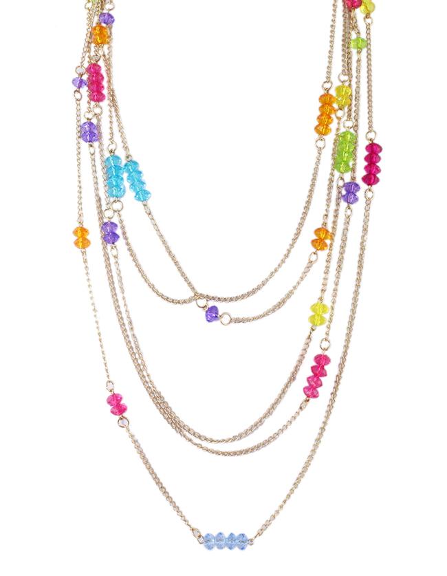 Romwe Trendy Multilayer Gold Plated Colorful Beads Chain Necklace
