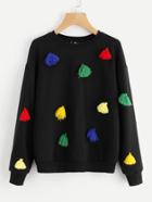 Romwe Colorful Tassel Trim Drop Shoulder Sweatshirt