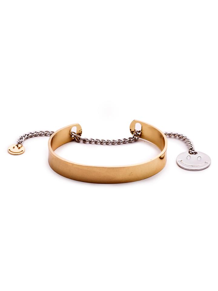 Romwe Gold Tone Smiley Face Metal Bangle
