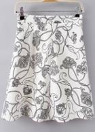 Romwe With Zipper Flower Print A-line Skirt