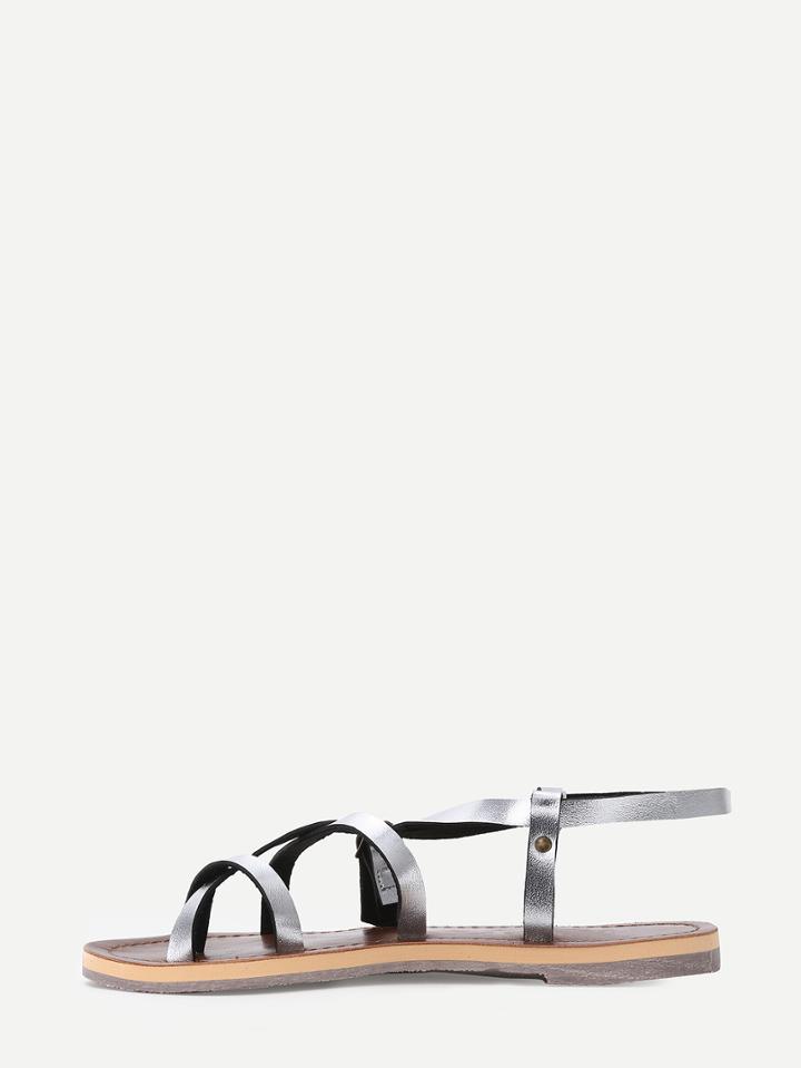 Romwe Silver Faux Leather Strappy Sandals