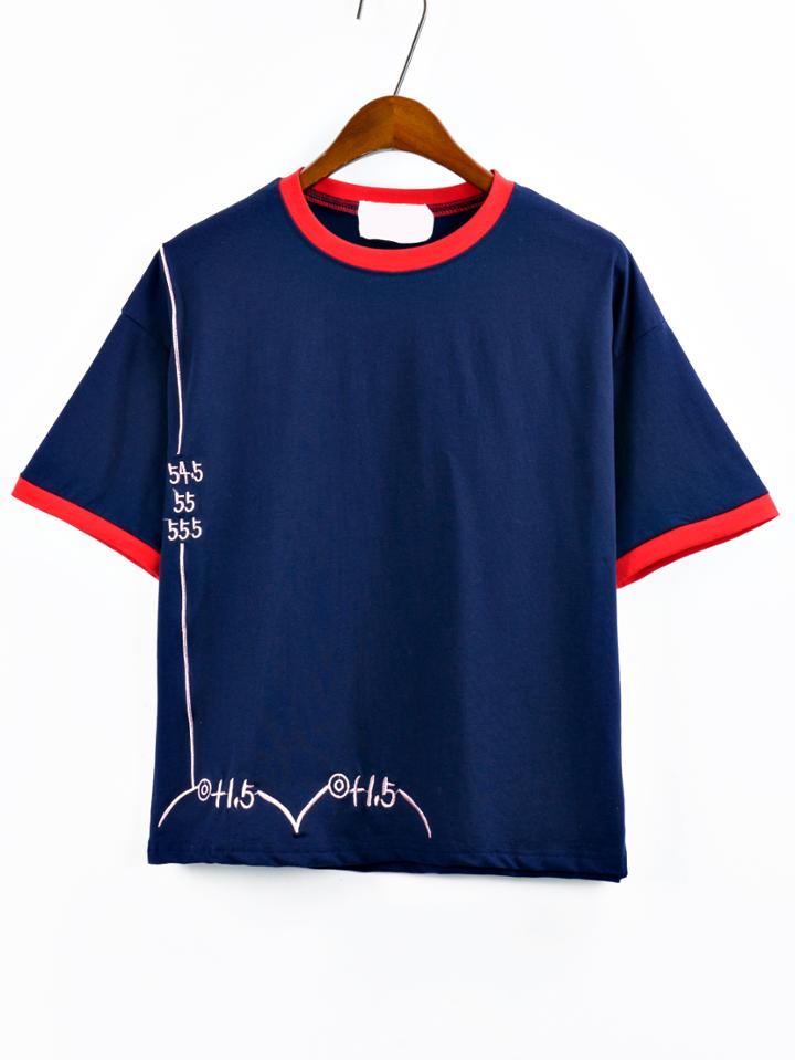 Romwe Contrast Trim Embroidered T-shirt - Blue