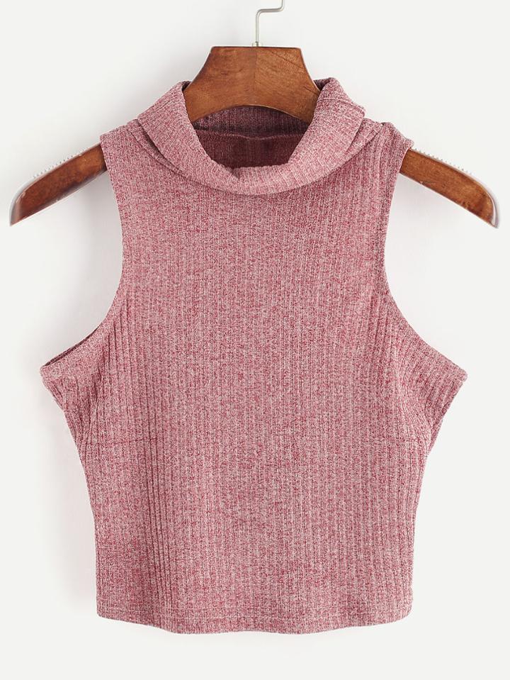 Romwe Pink Turtleneck Sleeveless Top