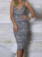 Romwe Contrast Striped & Leopard Print Cami Pencil Dress