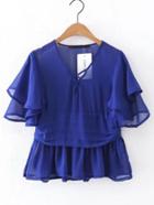 Romwe Layered Ruffle Sleeve Criss Cross Front Chiffon Top