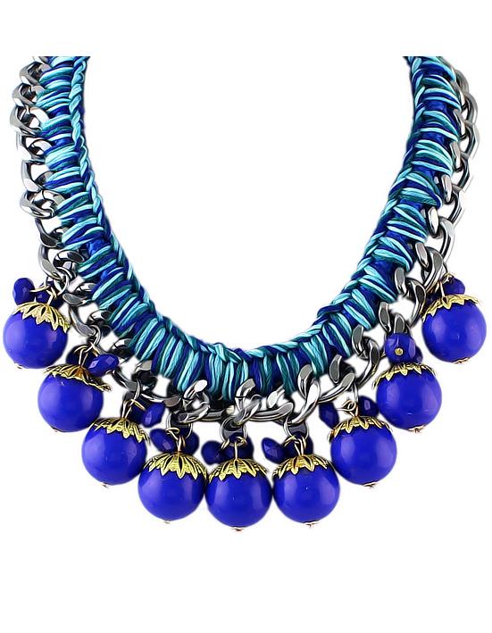 Romwe Blue Silver Chain Necklace