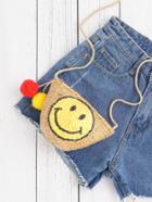 Romwe Emoji Patch Straw Crossbody Bag