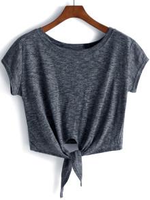 Romwe Cap Sleeve Knotted Front Crop T-shirt