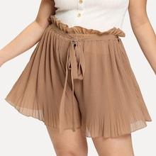 Romwe Plus Tie Waist Crinkle Shorts