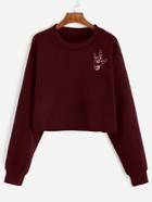 Romwe Burgundy Love Gesture Print Crop Sweatshirt