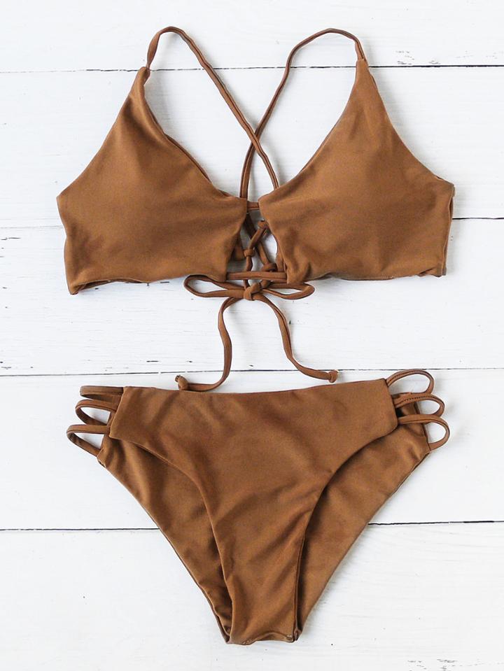 Romwe Ladder Cutout Tie Back Bikini Set