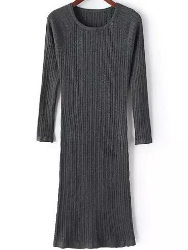 Romwe Ribbed Split Back Grey Sweater Dress