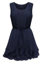 Romwe Self-tied Flouncing Blue Dress