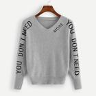 Romwe Letter Print V Neck Jumper