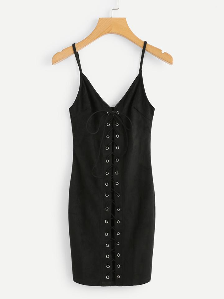 Romwe Eyelet Lace Up Cami Dress