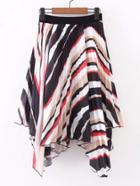 Romwe Color Block Stripe Asymmetrical Skirt