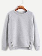 Romwe Pale Grey Raglan Sleeve High Low Slit Hem Sweatshirt