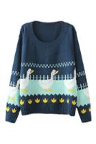 Romwe Cartoon Goose Knitted Jumper