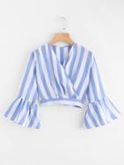Romwe Bell Sleeve Striped Wrap Top