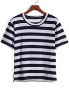 Romwe Round Neck Striped Slim T-shirt