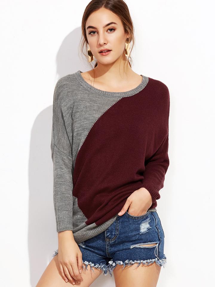Romwe Contrast Drop Shoulder Pullover Sweater