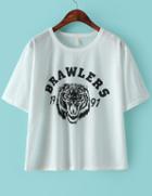 Romwe Tiger Letter Print White T-shirt